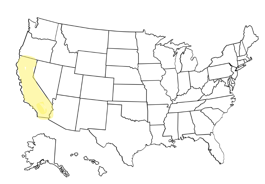Map of the United States with California highlighted